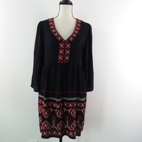 Flying Tomato‎ Embroidered Black Midi Boho  Cottage Dress Sz L - Picture 1 of 10